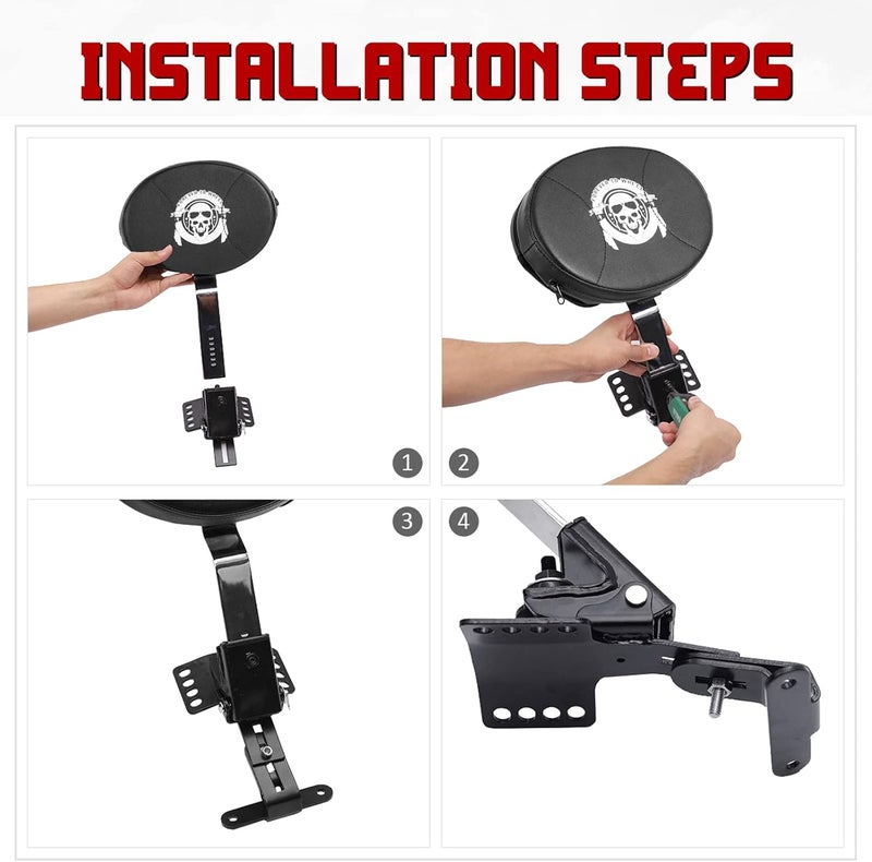 INNOGLOW Motorcycle Adjustable Driver Backrest Plug-In Rider Backrest with Skull Pattern for Harley Touring Electra Glide Road Glide Street Glide Road King - Image 3